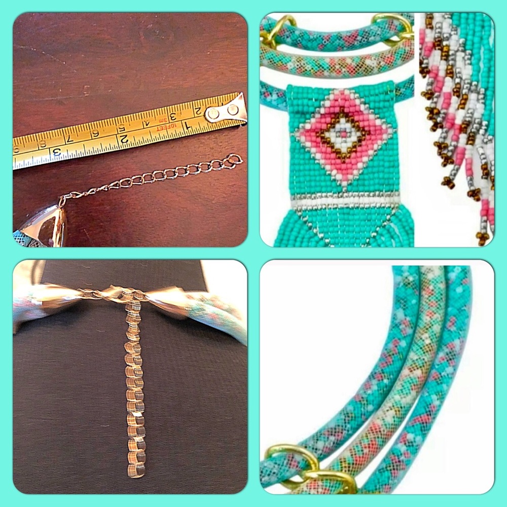 ✨Ethnic Festival/Boho Turq.Beaded Tassel Necklace✨ - Picture 6 of 7